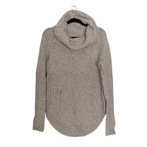 CYNTHIA ROWLEY Wool Cowl Neck Sweater Curved Hem Pocket Grey Speckled L